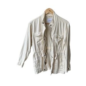 Old Navy Jacket Cream Linen Blend Safari Utility Off White Drawstring Waist XS